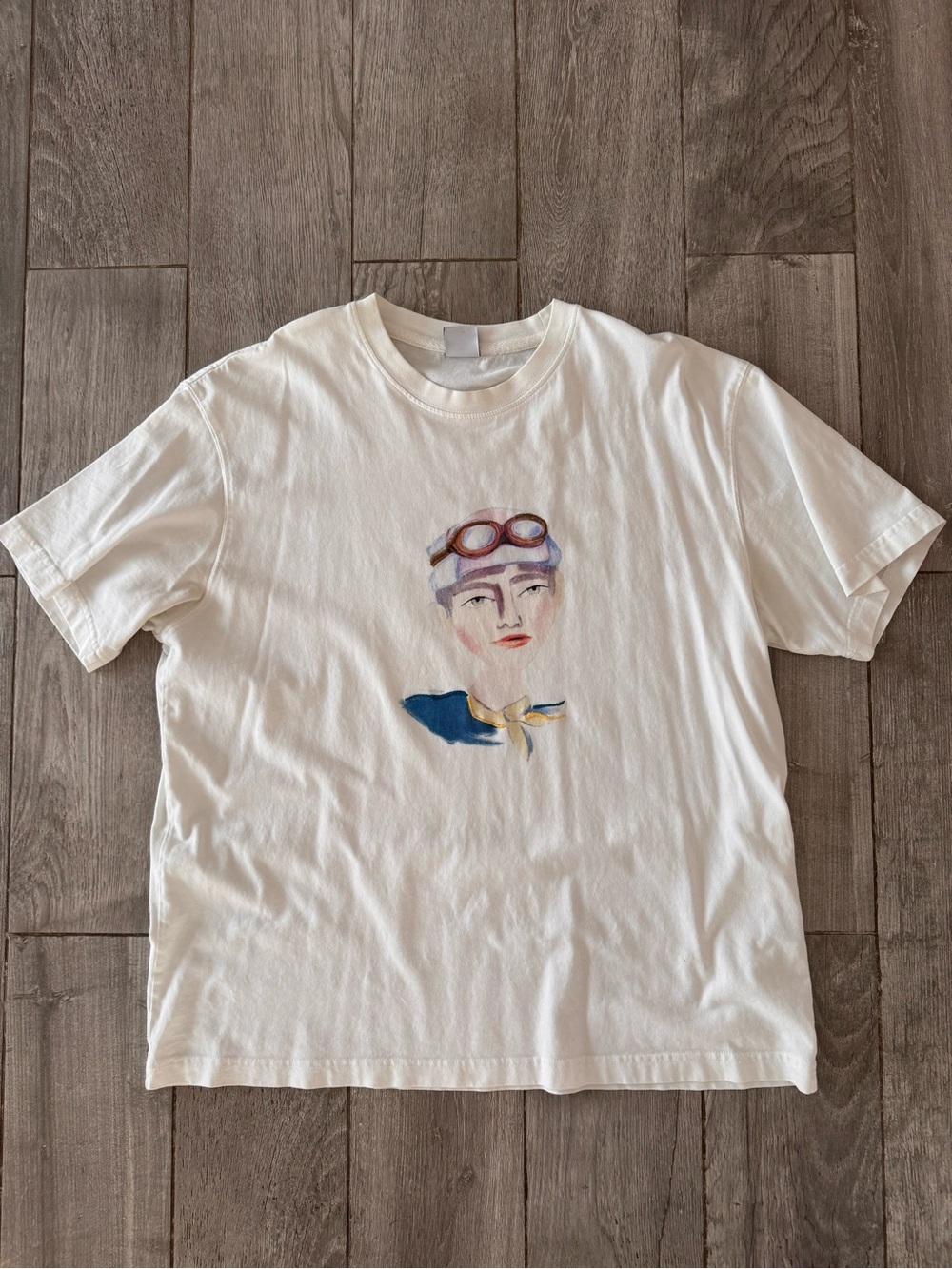 Zara White Artistic Graphic Crewneck T-Shirt